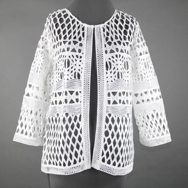Chicos NEW $159 Travelers Sz 1 White Silver Foil Stripe 100% Polyester Jacket