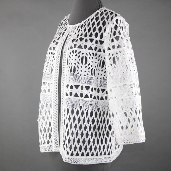 Chicos NEW $159 Travelers Sz 1 White Silver Foil Stripe 100% Polyester Jacket