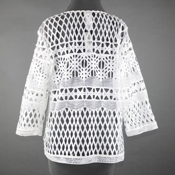 Chicos NEW $159 Travelers Sz 1 White Silver Foil Stripe 100% Polyester Jacket
