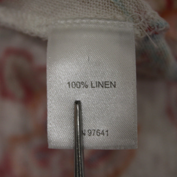 J Jill Top Sz XL White Orange Red Multi Colored Twist Front 100% Linen Top