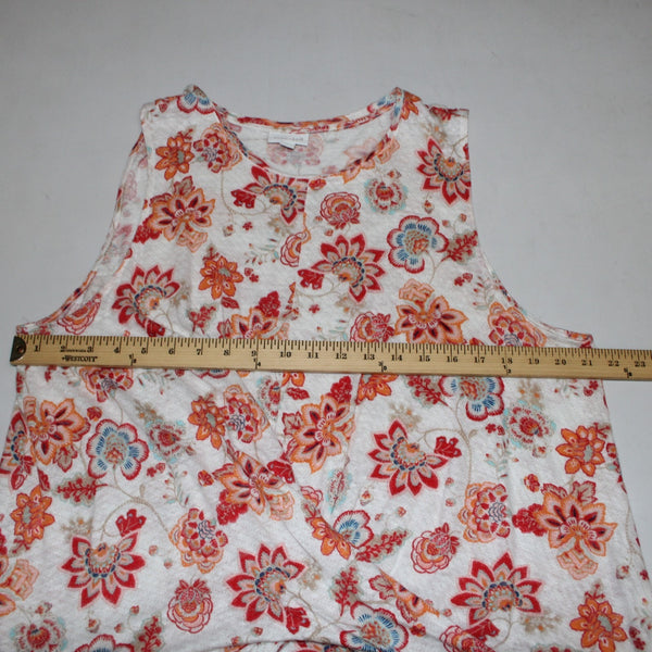 J Jill Top Sz XL White Orange Red Multi Colored Twist Front 100% Linen Top