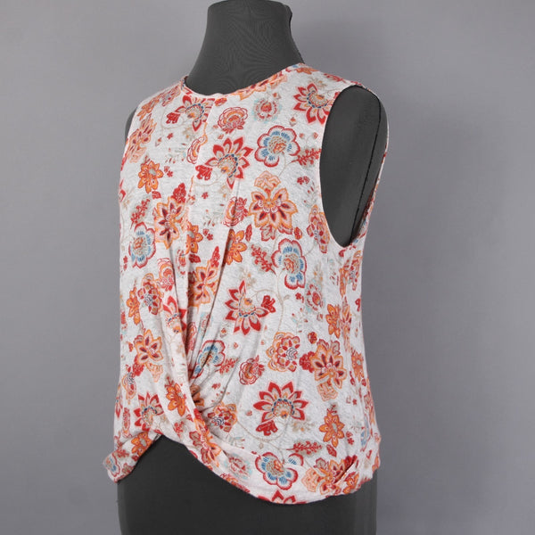 J Jill Top Sz XL White Orange Red Multi Colored Twist Front 100% Linen Top