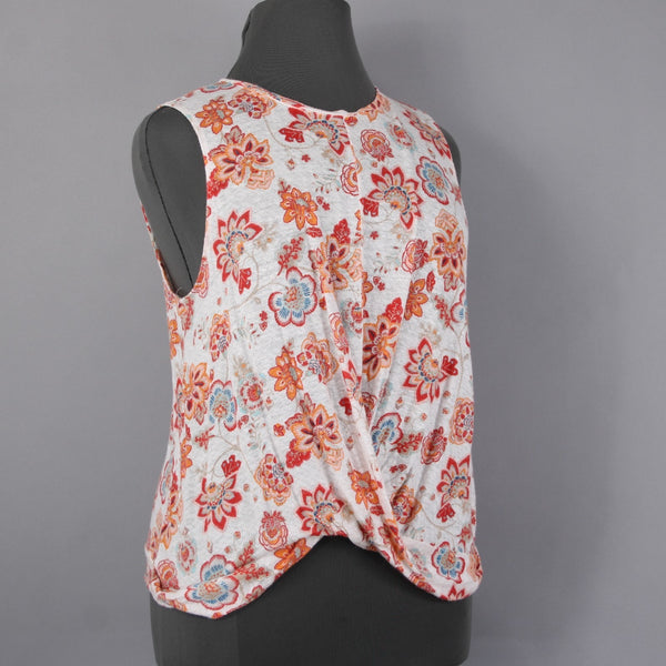 J Jill Top Sz XL White Orange Red Multi Colored Twist Front 100% Linen Top