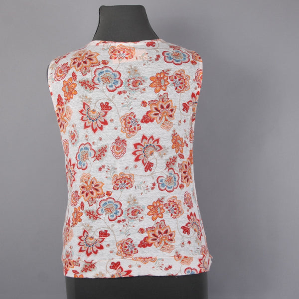 J Jill Top Sz XL White Orange Red Multi Colored Twist Front 100% Linen Top