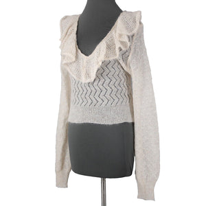 Free People NEW $168 Sz M Ivory Beige Open Knit Ruffle Mohair Nylon Wool Top