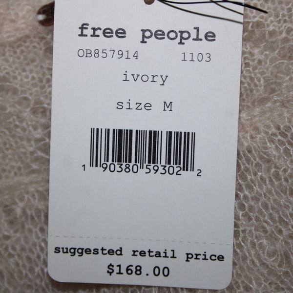 Free People NEW $168 Sz M Ivory Beige Open Knit Ruffle Mohair Nylon Wool Top