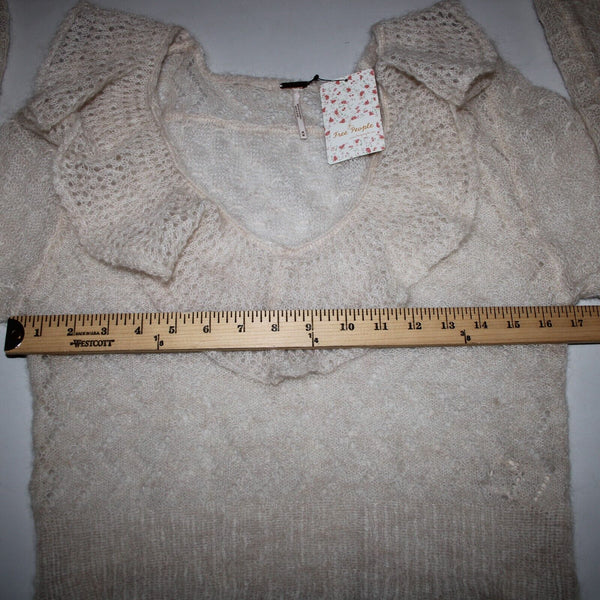 Free People NEW $168 Sz M Ivory Beige Open Knit Ruffle Mohair Nylon Wool Top
