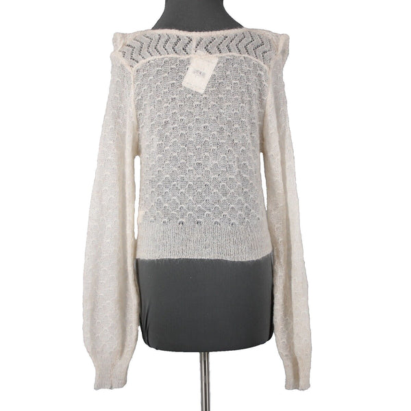 Free People NEW $168 Sz M Ivory Beige Open Knit Ruffle Mohair Nylon Wool Top