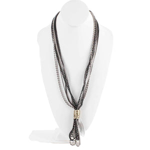 Chicos NEW $58 29.5" Black Silvertone Goldtone Multi Chains Necklace