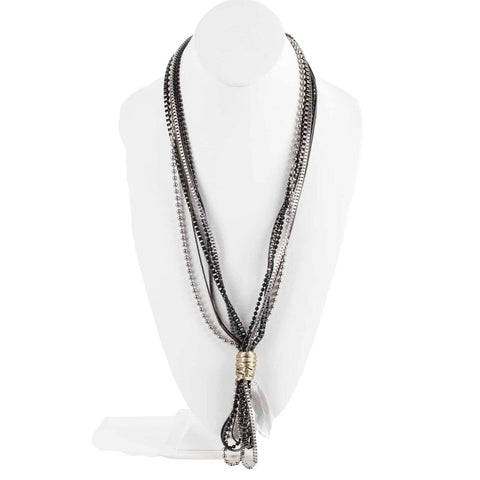 Chicos NEW $58 29.5" Black Silvertone Goldtone Multi Chains Necklace