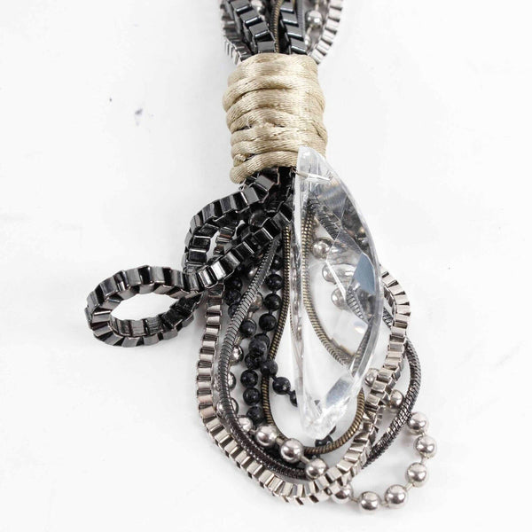 Chicos NEW $58 29.5" Black Silvertone Goldtone Multi Chains Necklace