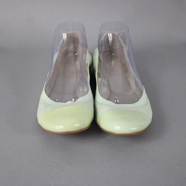 Coach Dalia Sz 9.5 B Mint Green Gold Slip On Leather Upper Inner Ballet Flats