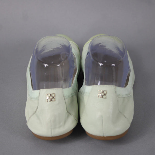 Coach Dalia Sz 9.5 B Mint Green Gold Slip On Leather Upper Inner Ballet Flats
