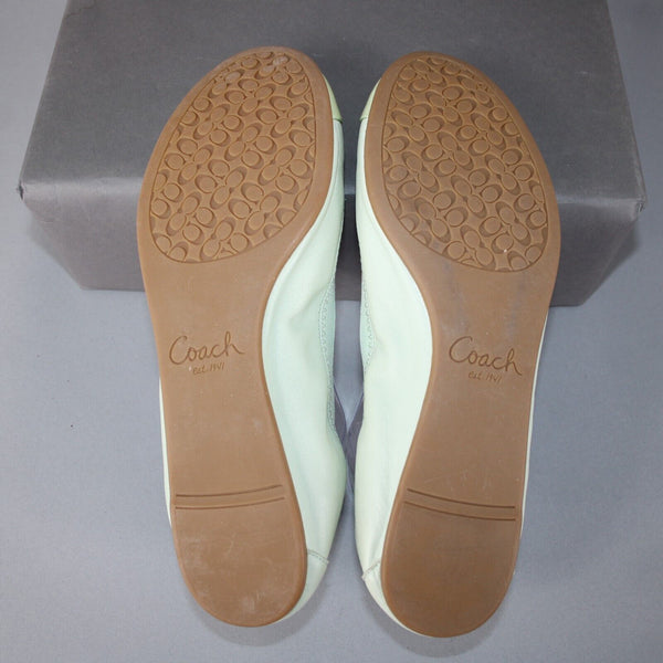 Coach Dalia Sz 9.5 B Mint Green Gold Slip On Leather Upper Inner Ballet Flats