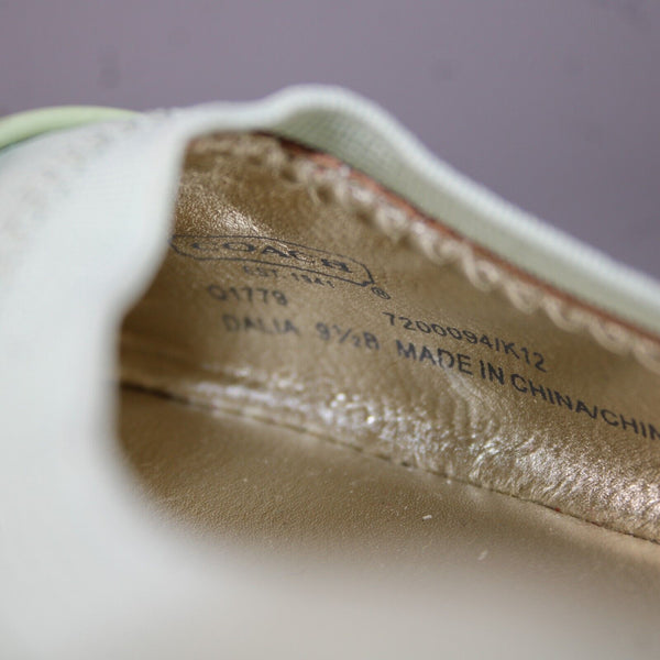 Coach Dalia Sz 9.5 B Mint Green Gold Slip On Leather Upper Inner Ballet Flats