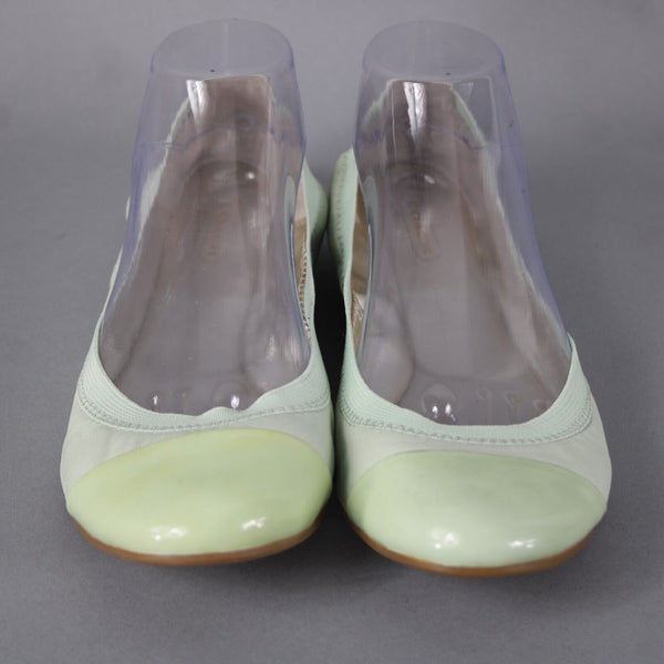 Coach Dalia Sz 9.5 B Mint Green Gold Slip On Leather Upper Inner Ballet Flats