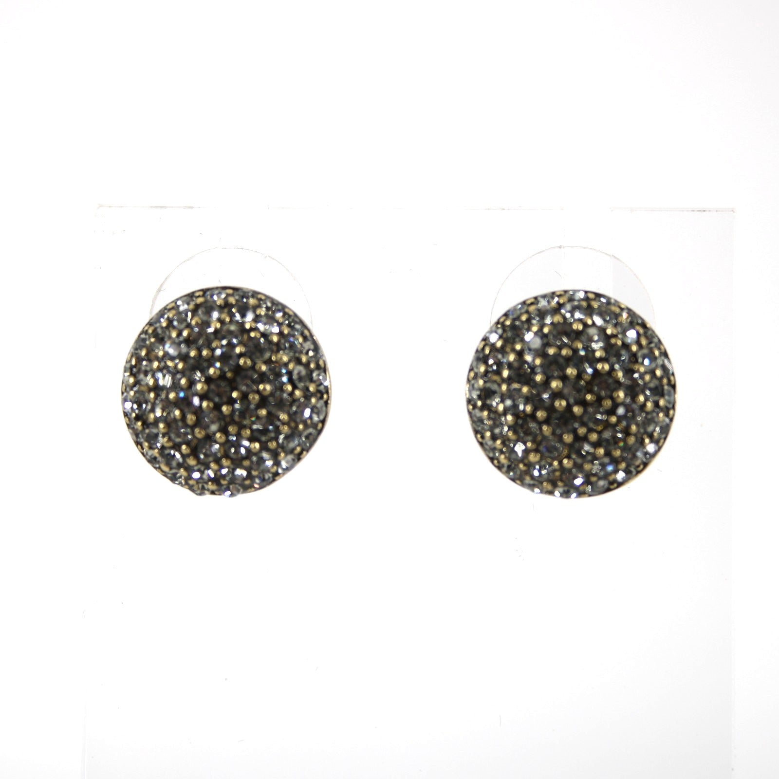 Heidi Daus 1/2" Greenish Rhinestone Pave Button Stud Earrings