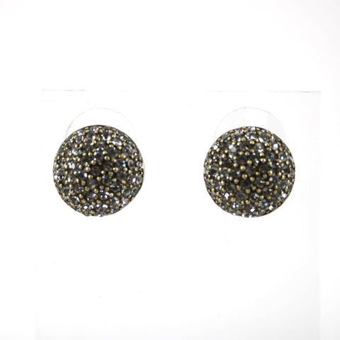 Heidi Daus 1/2" Greenish Rhinestone Pave Button Stud Earrings