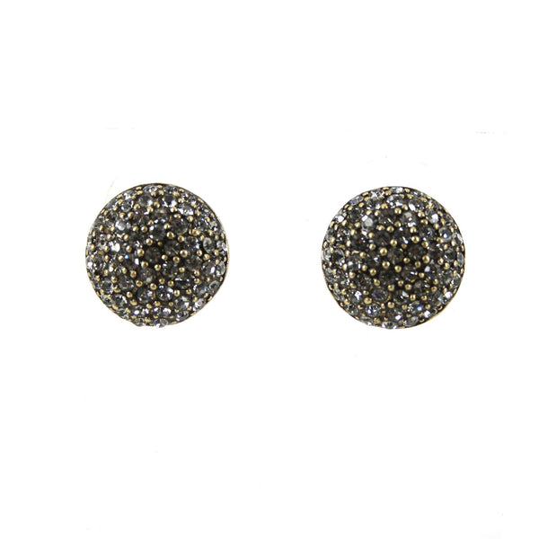 Heidi Daus 1/2" Greenish Rhinestone Pave Button Stud Earrings