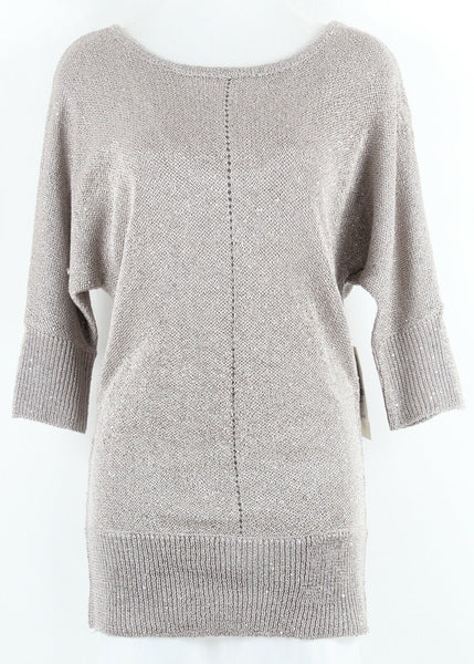 SOHO JEANS New York & Co NEW $55 Sz XS Taupe Beige Silver Sequin Poly Blend Top