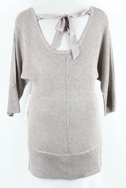 SOHO JEANS New York & Co NEW $55 Sz XS Taupe Beige Silver Sequin Poly Blend Top