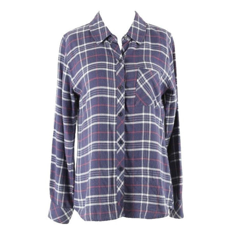Rails Sz S Purple Red White Plaid Button Up Long Sleeve Cotton Blend Top