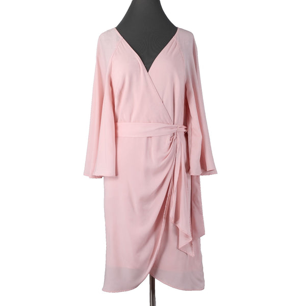 DKNY Dress NEW $129 Sz 8 Pink Ruched Belted V Neck Lined 100% Polyester Dress