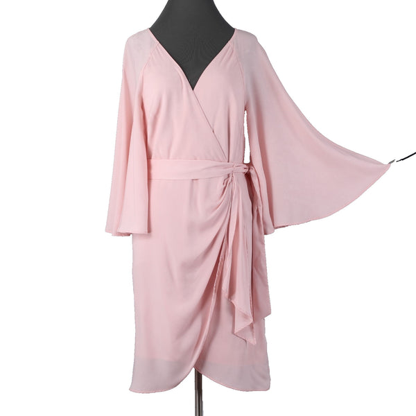 DKNY Dress NEW $129 Sz 8 Pink Ruched Belted V Neck Lined 100% Polyester Dress