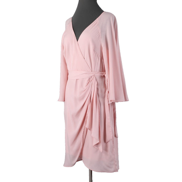 DKNY Dress NEW $129 Sz 8 Pink Ruched Belted V Neck Lined 100% Polyester Dress