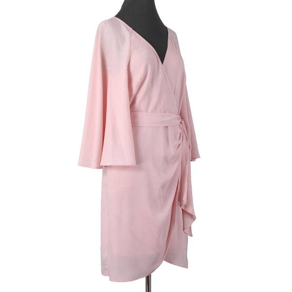 DKNY Dress NEW $129 Sz 8 Pink Ruched Belted V Neck Lined 100% Polyester Dress