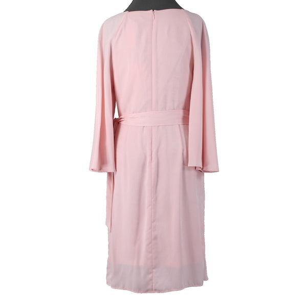 DKNY Dress NEW $129 Sz 8 Pink Ruched Belted V Neck Lined 100% Polyester Dress