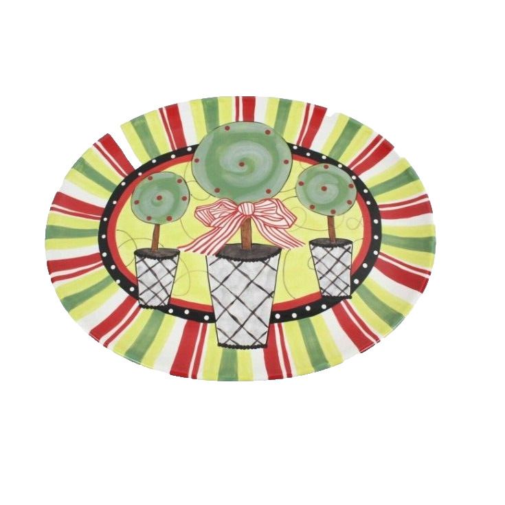 Rebecca Harrell Designs Topiary Green White Red Black Platter