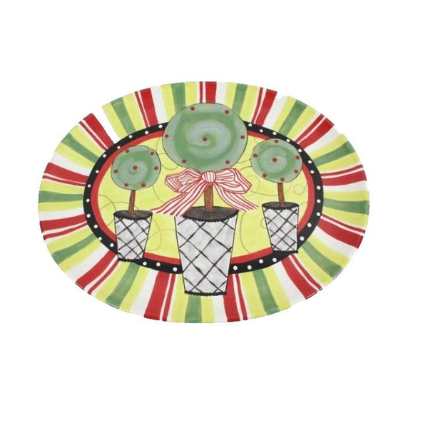 Rebecca Harrell Designs Topiary Green White Red Black Platter