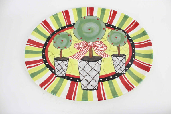 Rebecca Harrell Designs Topiary Green White Red Black Platter