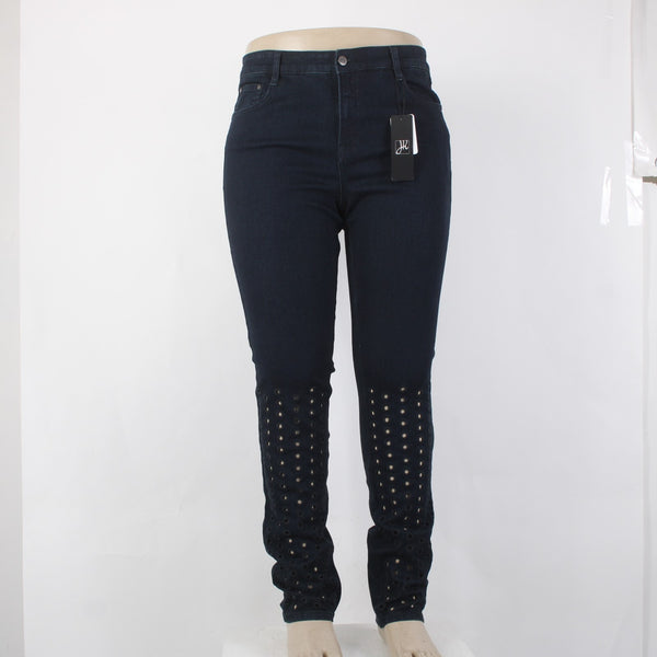 Joseph Ribkoff 16 Jeans NEW Sz 16 x 33 Dark Blue Denim Eyelet Slim Viscose Jeans