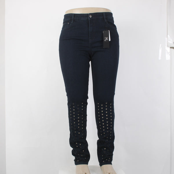 Joseph Ribkoff 16 Jeans NEW Sz 16 x 33 Dark Blue Denim Eyelet Slim Viscose Jeans