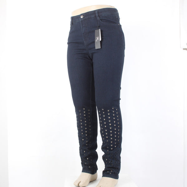 Joseph Ribkoff 16 Jeans NEW Sz 16 x 33 Dark Blue Denim Eyelet Slim Viscose Jeans