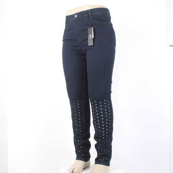 Joseph Ribkoff 16 Jeans NEW Sz 16 x 33 Dark Blue Denim Eyelet Slim Viscose Jeans
