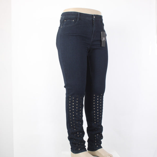 Joseph Ribkoff 16 Jeans NEW Sz 16 x 33 Dark Blue Denim Eyelet Slim Viscose Jeans