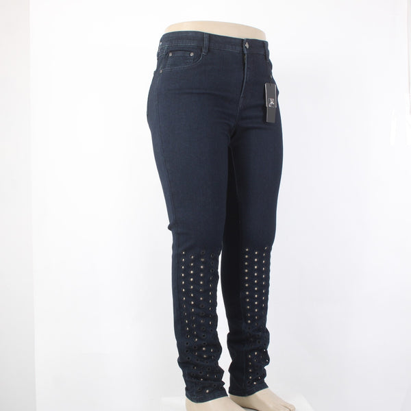 Joseph Ribkoff 16 Jeans NEW Sz 16 x 33 Dark Blue Denim Eyelet Slim Viscose Jeans