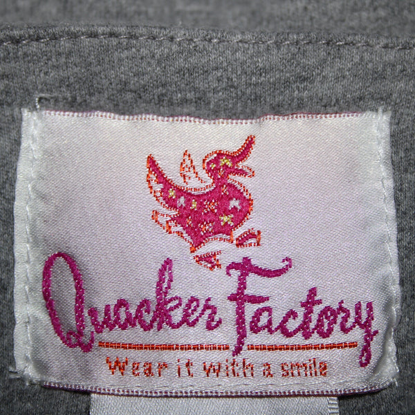 Quacker Factory Sz L Gray Silver Sequin Trimmed V Neck 100% Cotton Top