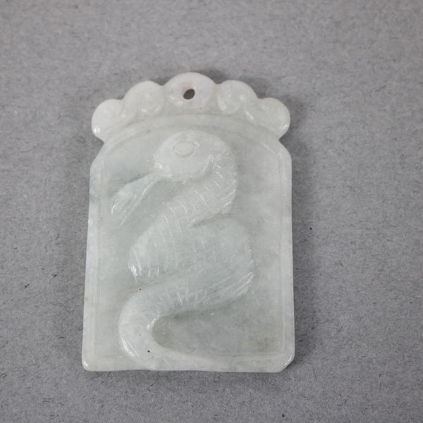 Jade Pendant White Jade Hand Carved Snake Dragon 1.5"  x 1" Pendant