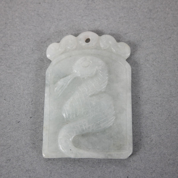 Jade Pendant White Jade Hand Carved Snake Dragon 1.5"  x 1" Pendant