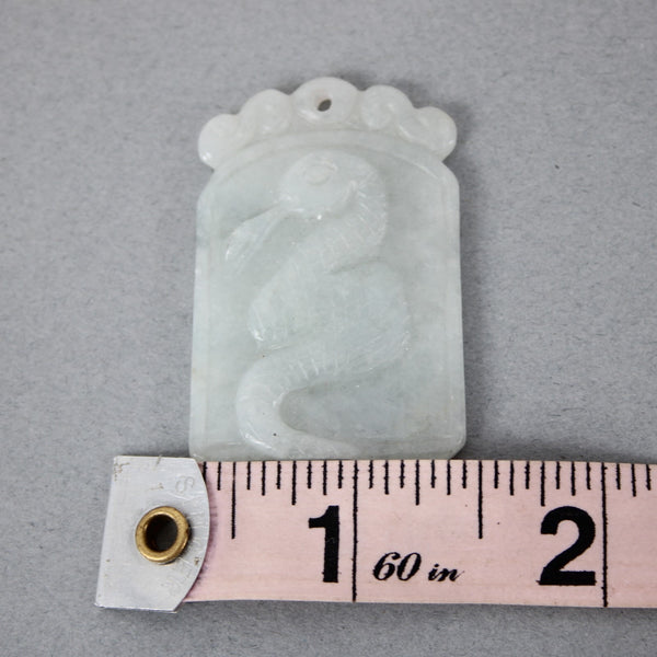 Jade Pendant White Jade Hand Carved Snake Dragon 1.5"  x 1" Pendant