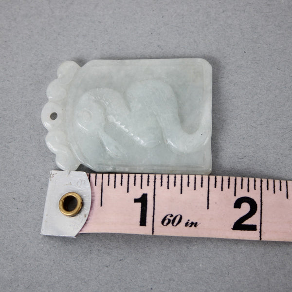 Jade Pendant White Jade Hand Carved Snake Dragon 1.5"  x 1" Pendant