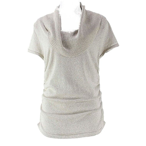 Apt 9 Sz L Gold Metallic Rayon Blend S Slv Shirred Drape Collar Sweater