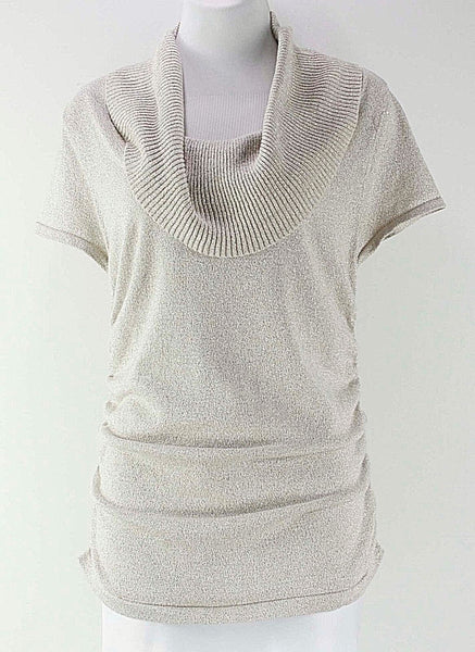 Apt 9 Sz L Gold Metallic Rayon Blend S Slv Shirred Drape Collar Sweater
