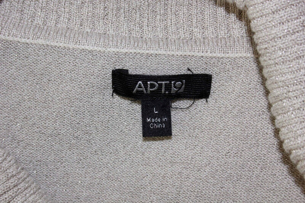 Apt 9 Sz L Gold Metallic Rayon Blend S Slv Shirred Drape Collar Sweater