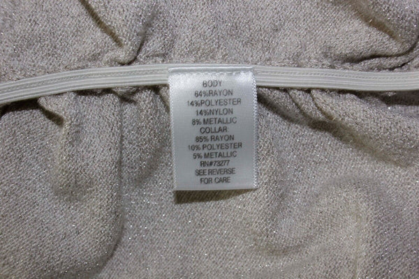 Apt 9 Sz L Gold Metallic Rayon Blend S Slv Shirred Drape Collar Sweater