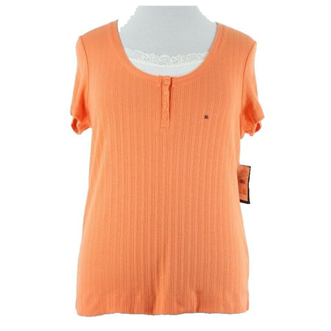 IZOD NEW $38 Sz XL Orange White Faux Camisole Hi Lo 100% Cotton Knit Top